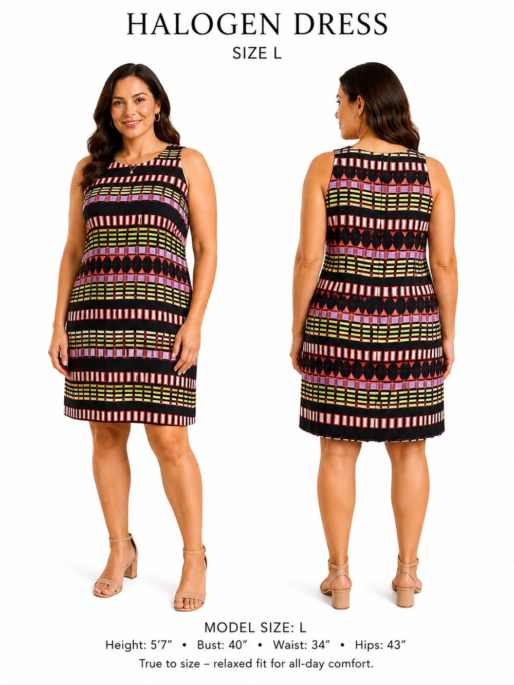 NWT Halogen Geometric Print Boho Sleeveless Swing Dress Size L